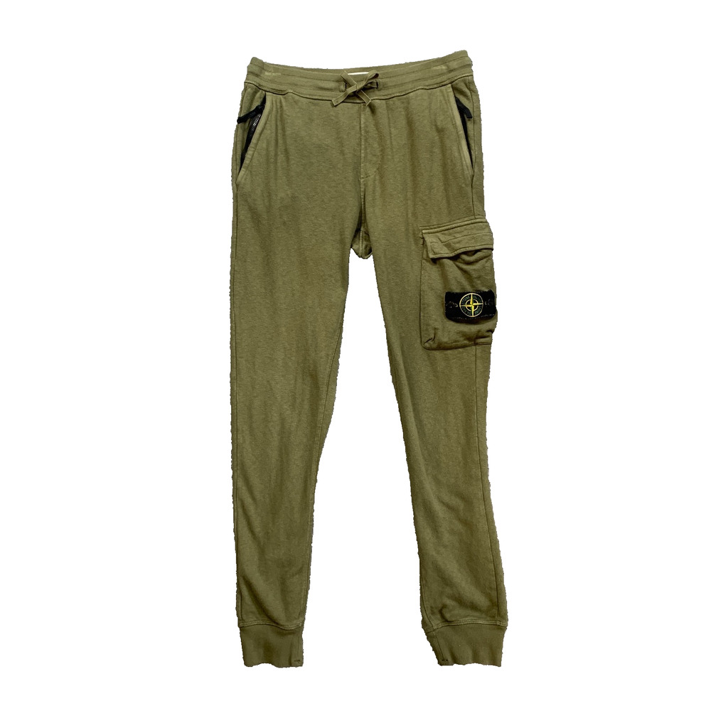Stone Island Joggers Men Small Slim Fit Army Green Cotton Fleece Cargo Sweatpant